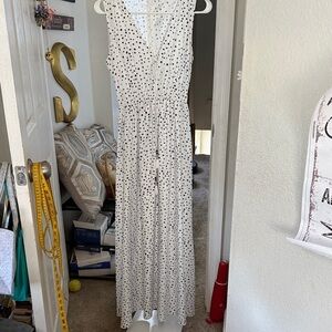 White Sleeveless Polka Dot Maxi Dress